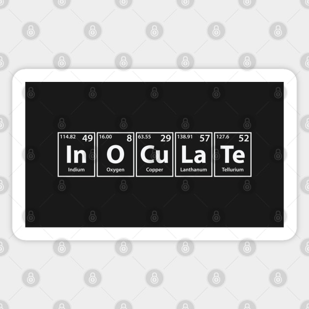 Inoculate (In-O-Cu-La-Te) Periodic Elements Spelling Sticker by cerebrands